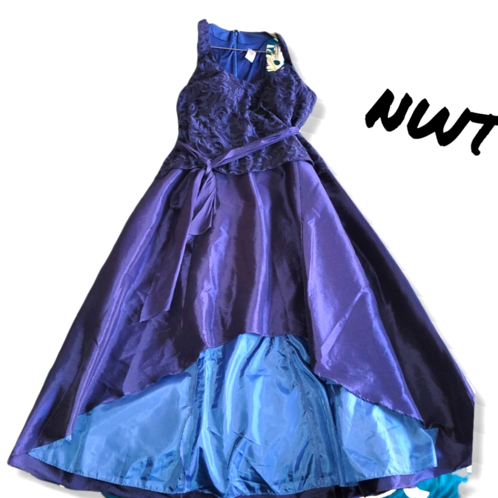 Blu Sage plus size high/low gown with lace detail